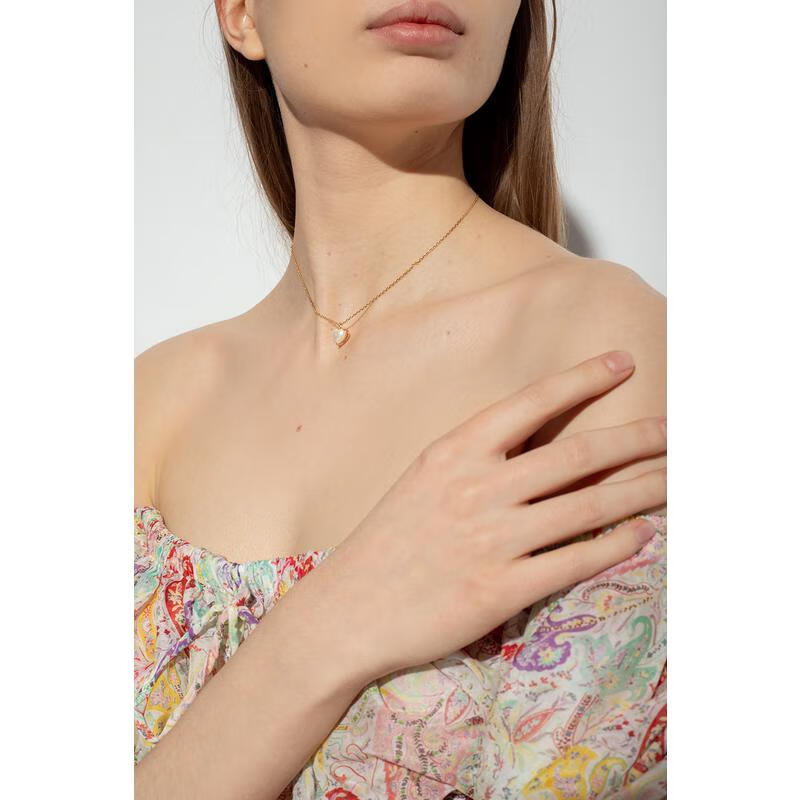凱特絲蓓（KATE SPADE）金 tone愛心心形鋯石吊墜女士項鏈白色仿珍珠閉合扣 金色 TU