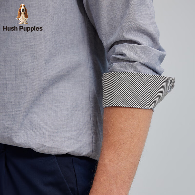 暇步士(Hush Puppies)【顺滑细腻】男装2025春秋新款柔软轻薄休闲长袖衬衫 潮汐蓝 S