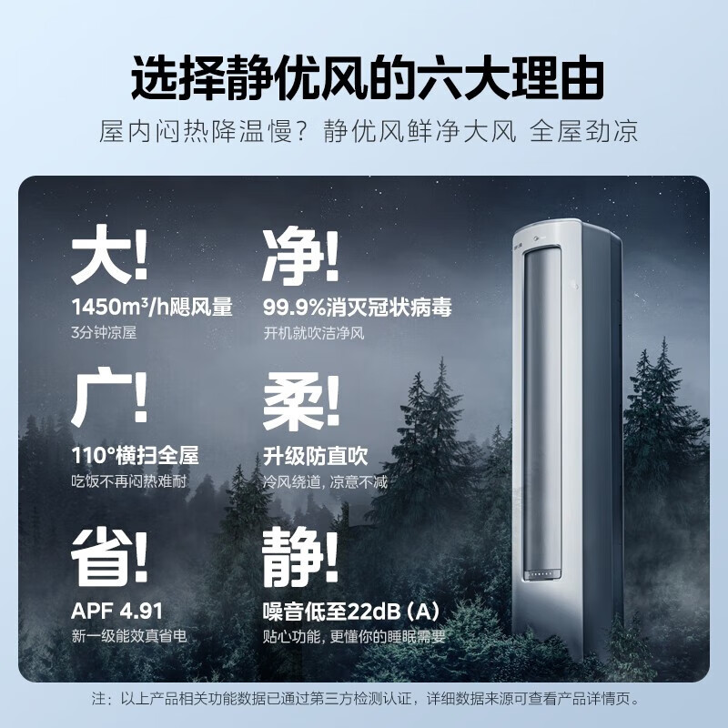 美的（Midea）空调静优风柜机 变频冷暖 新一级能效 落地式立式客厅低噪防直吹 2024国家政府家电补贴专区入口 2匹 一级能效 静优风除病毒99.9%