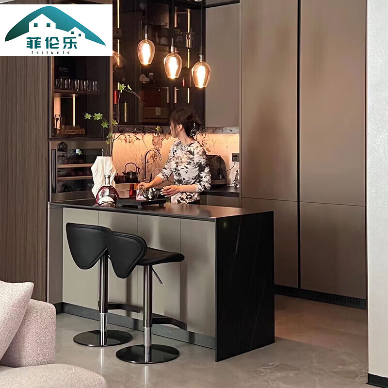 菲伦乐中岛台餐桌一体家用客厅隔断柜岩板吧台沙发隔断小户型大理石