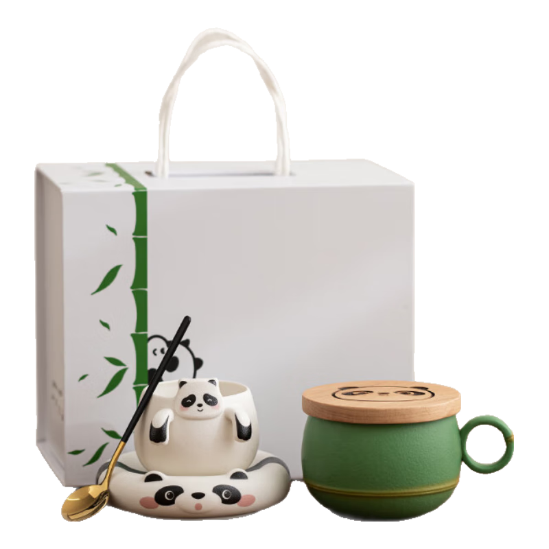 NEXT ROAD英國聯(lián)名熊貓泡茶杯陶瓷茶水分離帶蓋馬克杯創(chuàng)意咖啡杯伴手禮水杯 熊貓蛋形帶蓋（有過濾）禮盒款