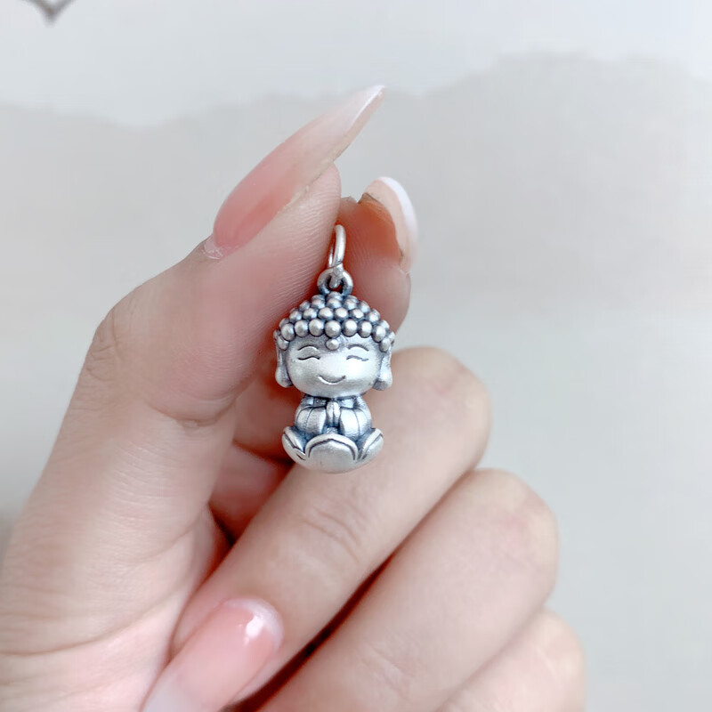 帛灵999足银小沙弥项链 立体弥勒佛吊坠本命佛阿弥陀佛男女款民族风
