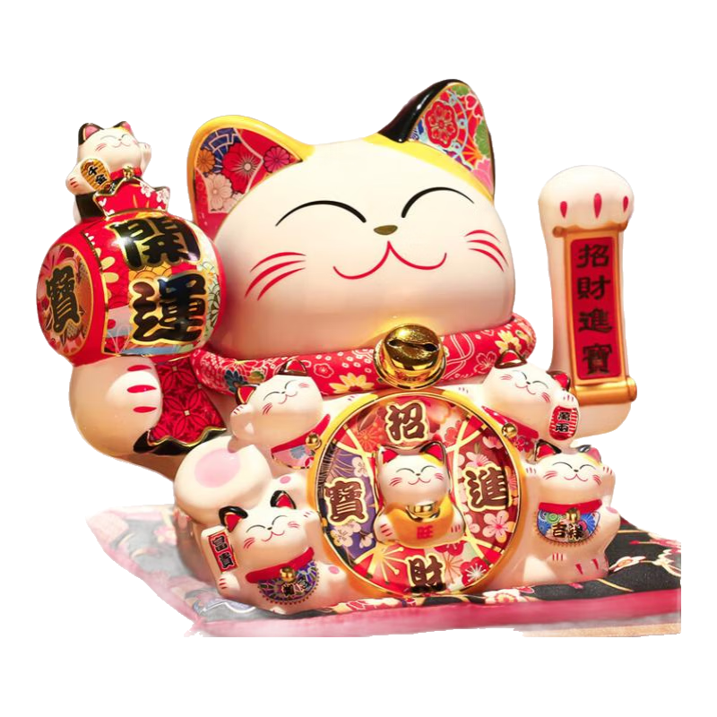 吉猫堂招财猫摆件店铺开业礼品大号收银前台家居客厅装饰自动招手发财猫 福旺财旺摇手猫加大号