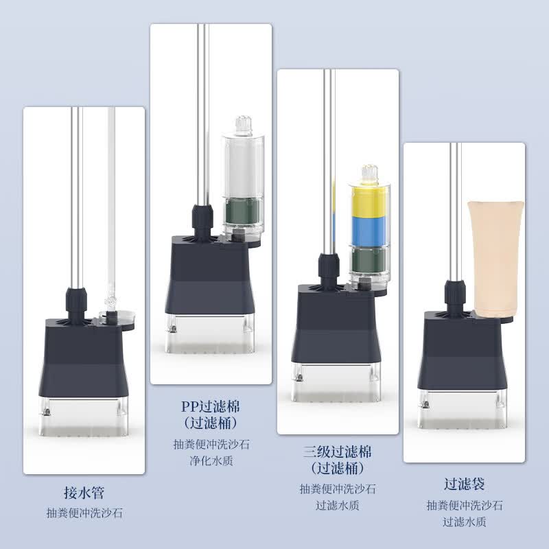 栗多鱼鱼缸换水神器吸鱼粪便吸污清洁洗沙器鱼缸清理换水一体电动抽水泵 60W透明款+3米水管+过滤芯+清洁布袋
