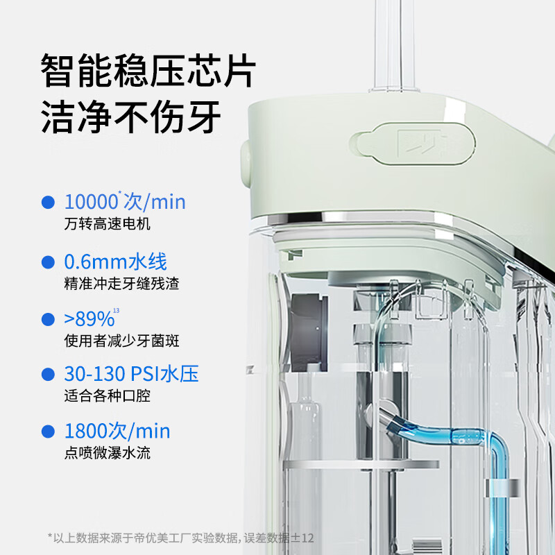 帝优美冲牙器便携式洗牙器水牙线声波洁牙器 正畸敏感家用口腔清洁预防牙结石 礼物送男女朋友实用 【升级冲力大小可调节】T8薄荷清晨 4支喷头
