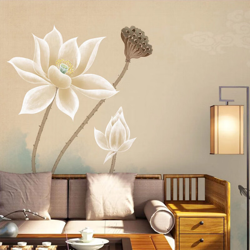 电视背景墙壁纸水墨山水墙纸壁画简约装饰墙布 淡雅宣绒布/平米(整张)