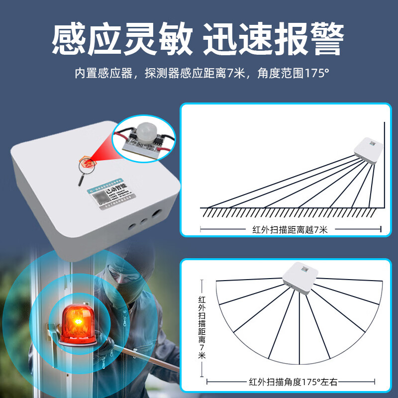 WZHUNXUN人体感应防盗报警器户外远程店铺红外线无线远距离4G远程电话通知 电话通知；人体感应警器+喇叭
