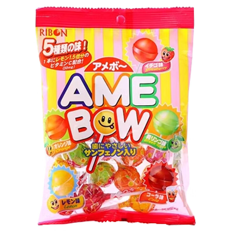 理本理本日本进口零食amebow棒棒糖果维c5种口味11支 理本棒棒糖一袋