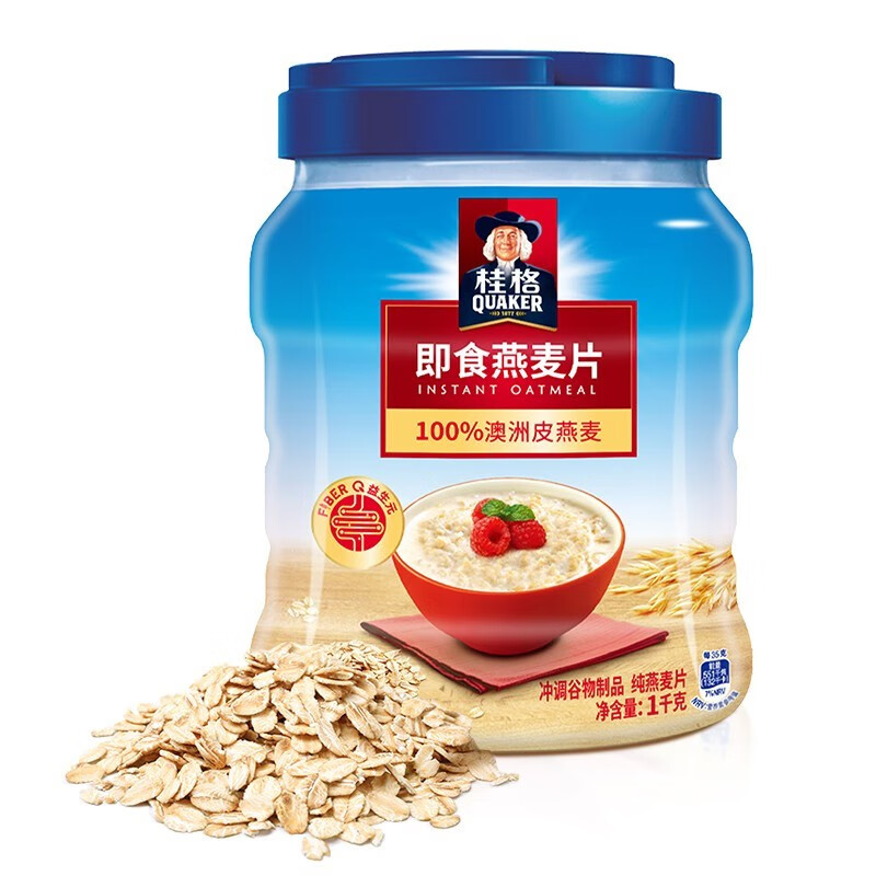 桂格 即食燕麦片 100%全谷物早餐冲饮营养谷物 无添加膳食纤维配方 【罐装】1000g*1罐