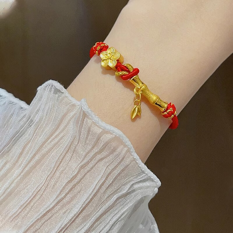 cnlv老凤凰999桃花竹节黄金手链足金转运珠编绳手饰送女友母亲生日礼
