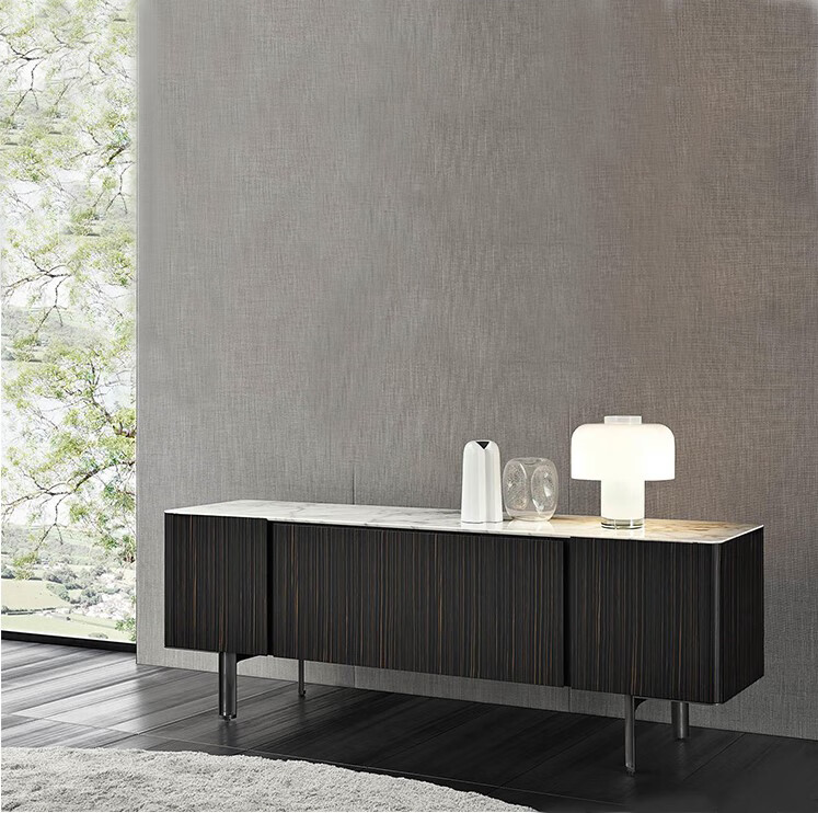 羽俙碧广东佛山电视柜大理石意式极简岩板电视柜客厅电视柜黑橡木电视