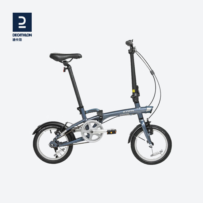 迪卡侬14寸折叠单速自行车休闲通勤男女单车轻便 银灰色 14英寸4066798