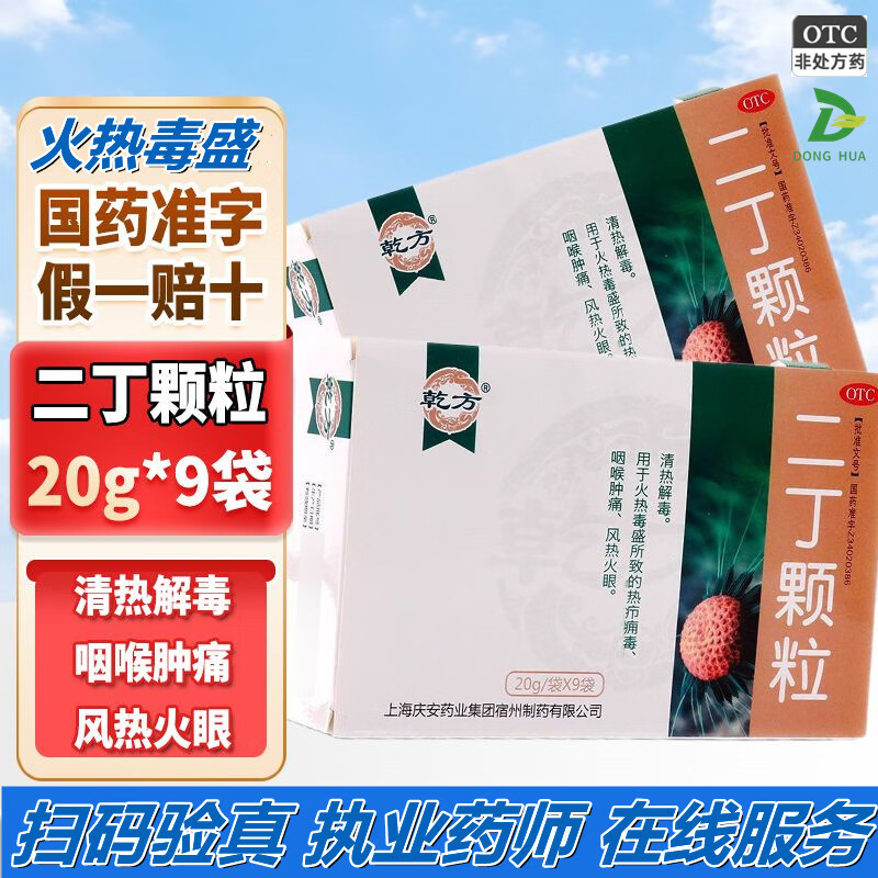 乾方二丁颗粒20克*9袋风热火眼热疖痈毒火热毒盛清热解毒咽喉肿痛 1盒
