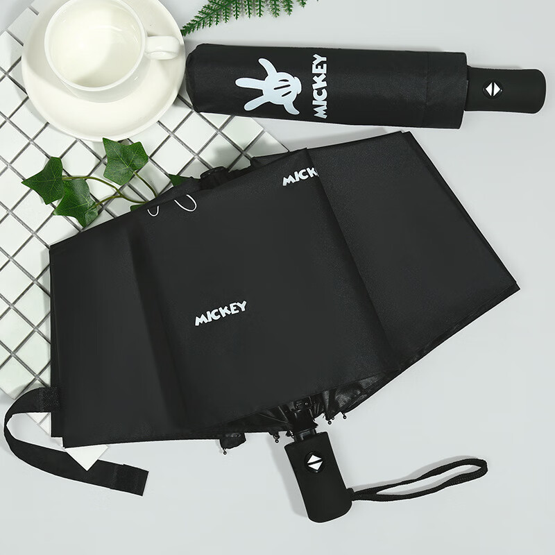 小新全自动三折可爱动画卡通伞黑胶遮阳伞太阳伞 黑色手掌三折自动