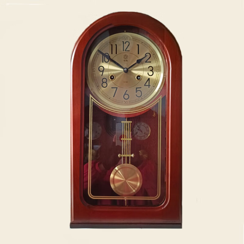 摆钟老式发条  复古机械挂钟老式发条上链摆钟墙壁挂钟客厅摆钟纯 红