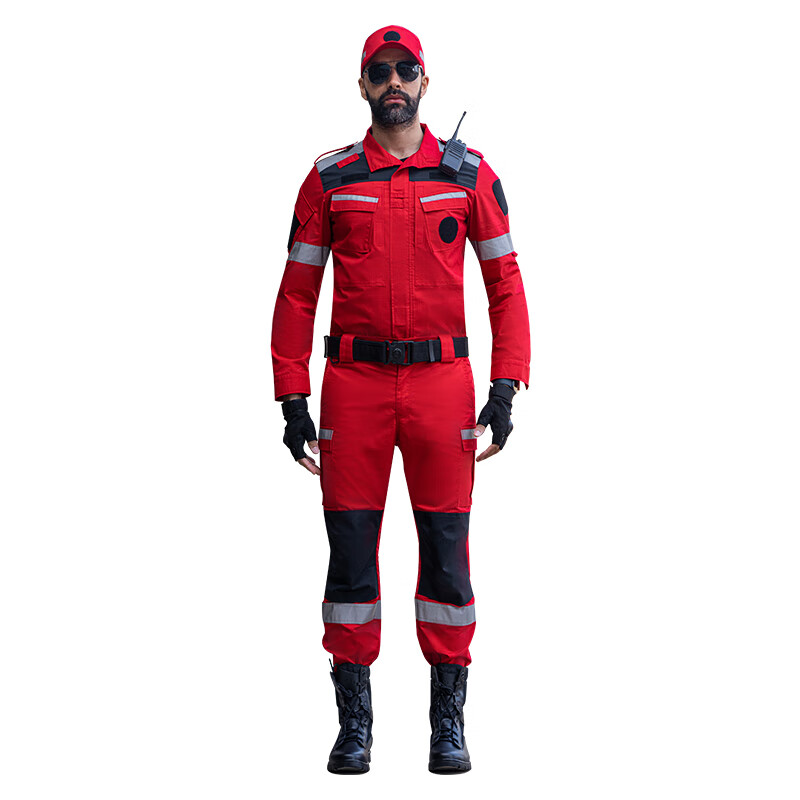 德威狮2023新款方格应急救援工作服救援服水域道路抢险户外服装全国包邮 红色上衣裤子
