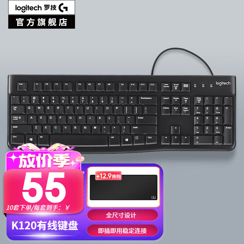 罗技（Logitech）K120有线键盘 商务办公键盘 US