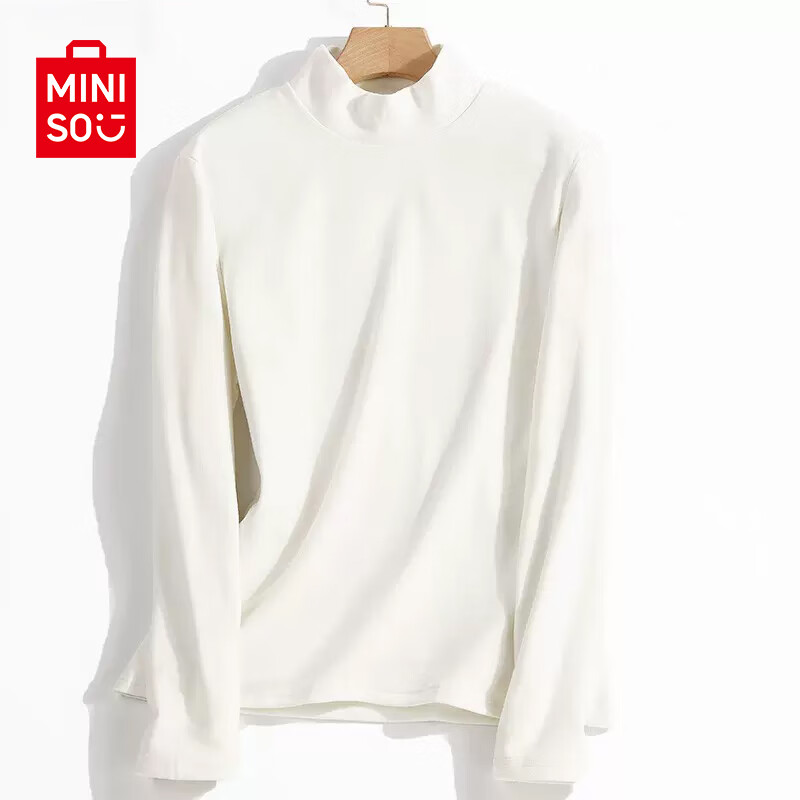 名创优品（MINISO）白色打底衫女秋冬款保暖绒半高领德绒长袖t恤女生内搭纯色肌底衣 【加绒半高领】白色 160/M (体重100-115斤)