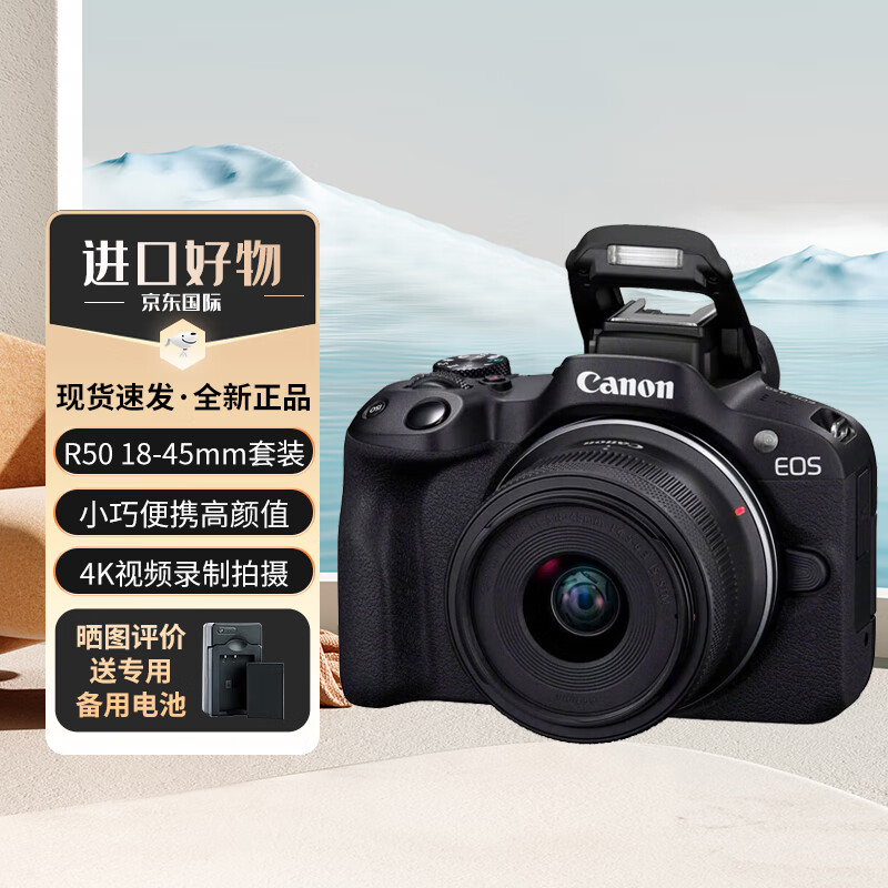 佳能（Canon）EOS R50 微单相机套机 小型便携旅行家用vlog视频 数码照相机 18-45mm标准变焦镜头套装