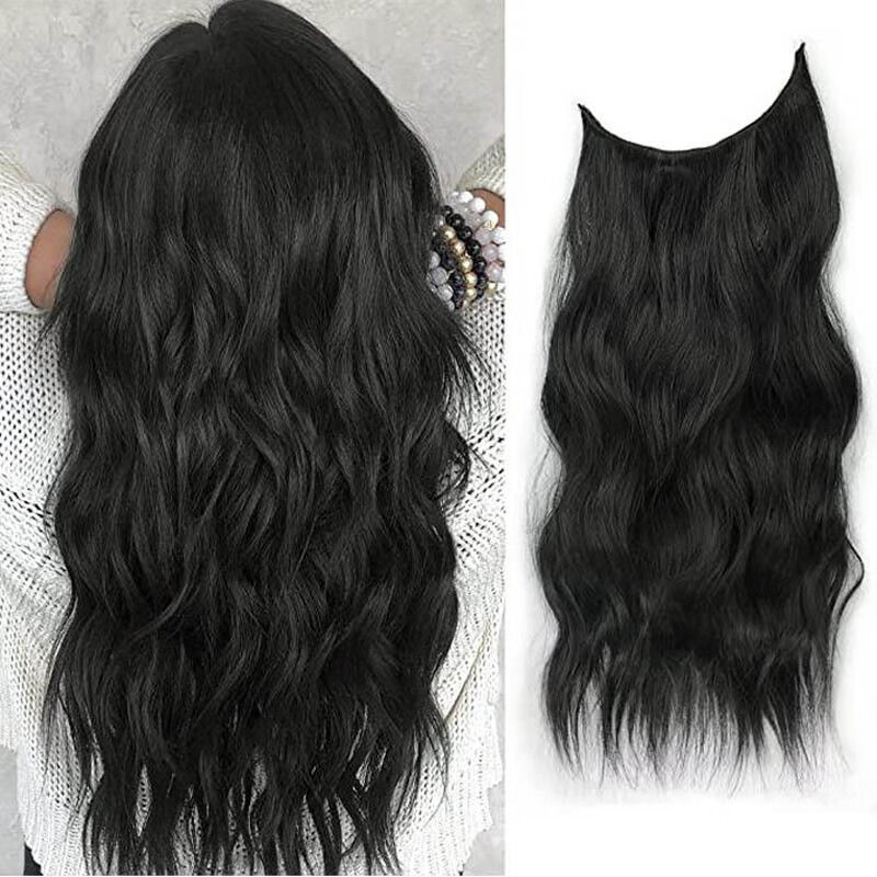 欧美假发女鱼线式化纤长卷发无痕接发片卷发假发片一片式 1b黑色