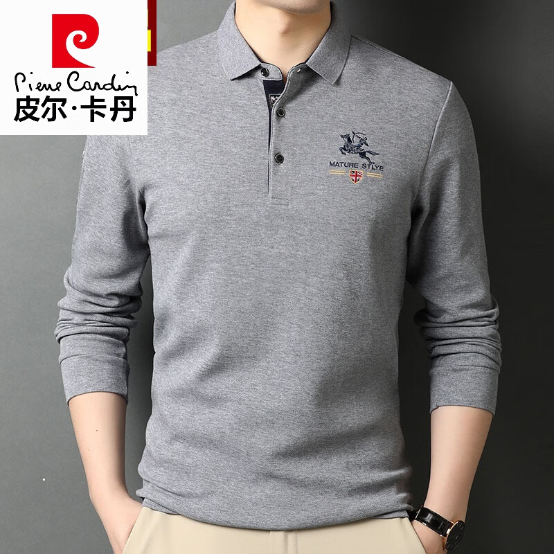 皮尔卡丹（pierre cardin）polo保罗衫男士t恤纯棉长袖T恤秋装秋衣T恤薄款上衣潮流 88818黑色 165/M