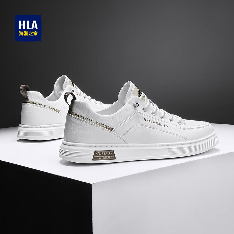 海澜之家(HLA)男鞋秋季2026新款小白鞋百搭男士透气休闲鞋时尚简约轻便平底板鞋 白色-四季舒适 41