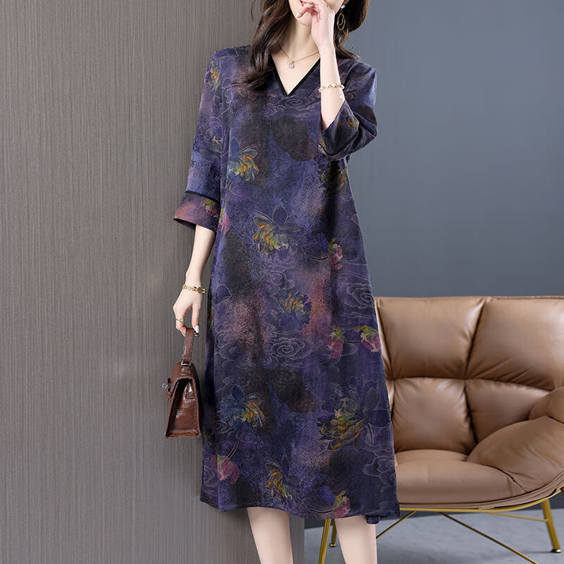 杭州重磅香云纱连衣裙夏季真品桑蚕丝裙子 花色 2218 m 95-105斤