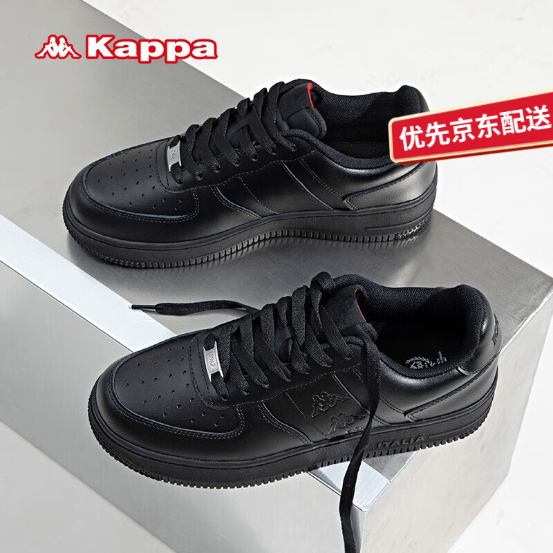 KAPPA卡帕厚底板鞋男鞋2023秋季新款休闲鞋子男款小白鞋轻便增高运动鞋 黑色 39