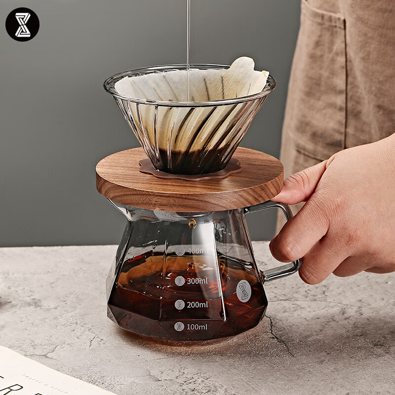 臻航咖啡壶手冲咖啡滤杯玻璃分享壶套装冷萃杯美式滴漏壶带刻度过滤器 烟灰色滤杯+分享壶