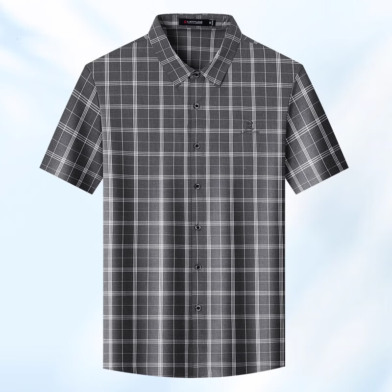 梦特娇（MONTAGUT）短袖衬衫男夏季轻薄凉感透气抗皱格子衬衣休闲半袖 中灰 M/48