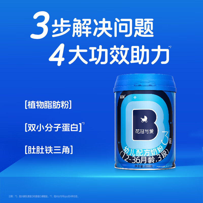花冠花冠与爱三段奶粉婴幼儿营养配方含6种HMO活性益生菌奶粉12-36月 【囤货必备】三段 800g*6罐装