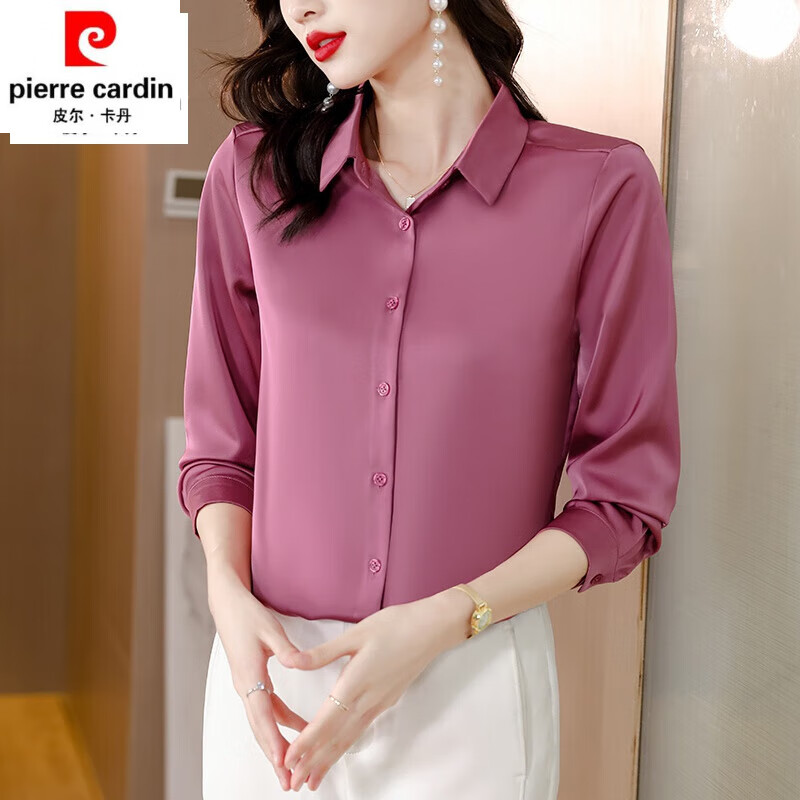 皮尔卡丹(pierre cardin)秋装新款高端重磅真丝衬衫女上衣亮光双面
