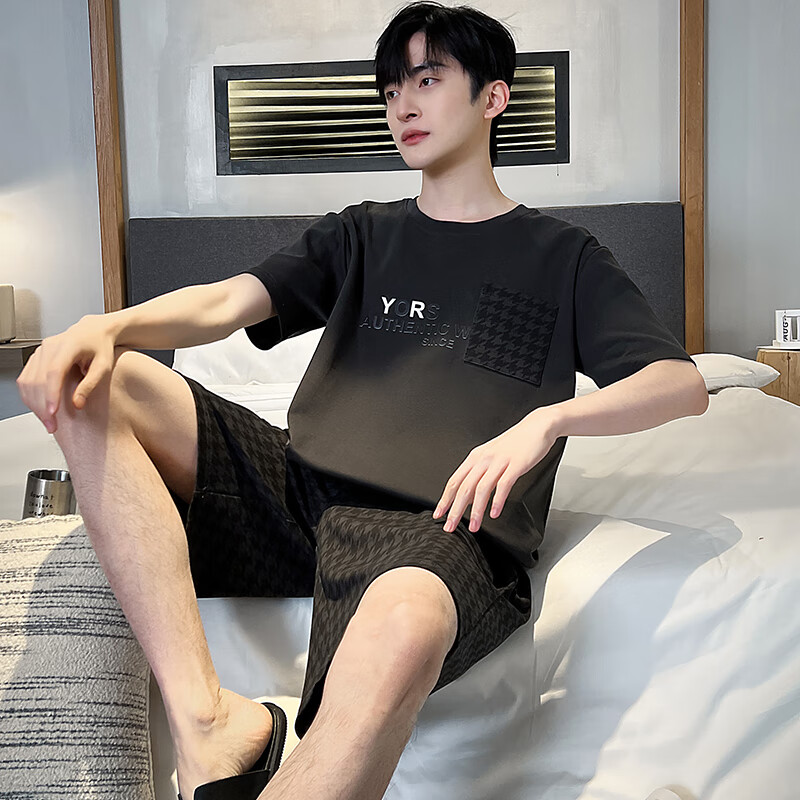 浪莎大学生短袖睡衣夏季男士纯棉宽松大码帅气青少年171820岁家居服