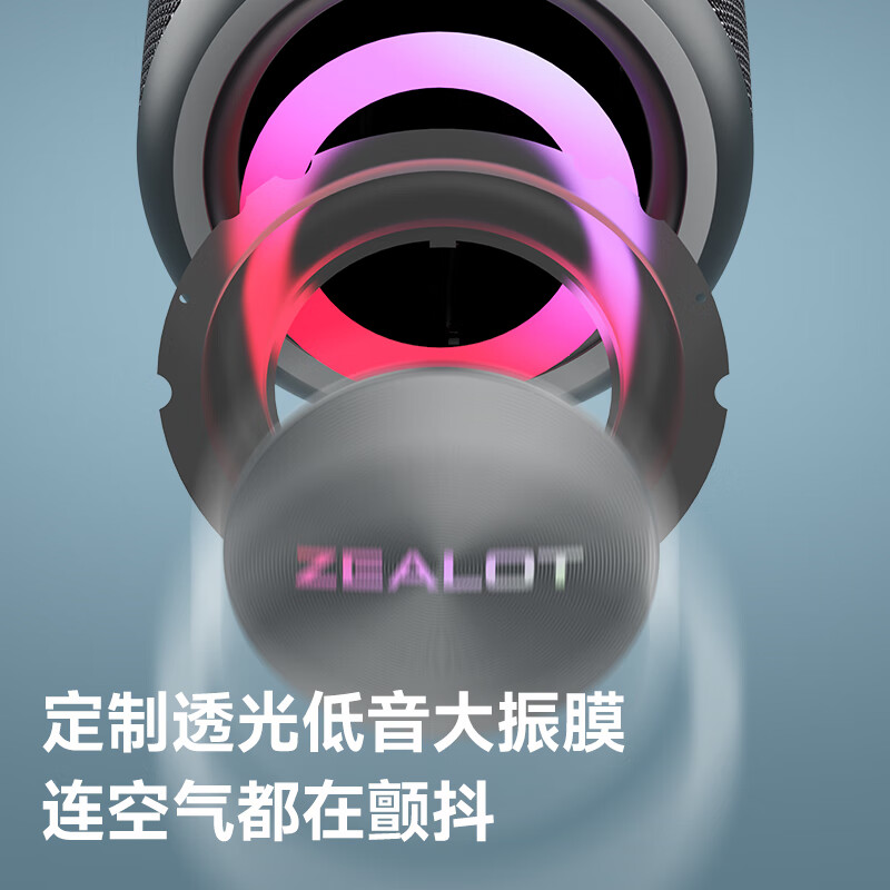 狂热者（ZEALOT） S78M无线蓝牙音箱大音量广场舞音响小型家庭ktv音响蓝牙带麦克风户外直播卡拉ok 炫酷黑【高级版带双无线话筒】