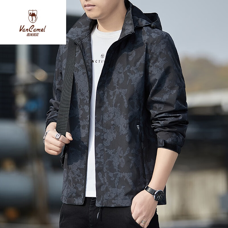 西域骆驼(vancamel)可脱卸帽夹克冲锋衣外套男士春秋款潮牌工装户外