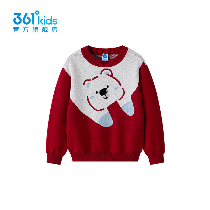 361°童装儿童圆领仿毛衫男女童冬季新款小童时尚保暖童趣毛衣 海港红 101cm