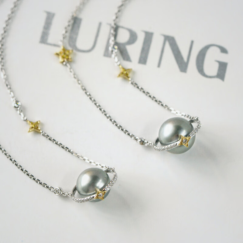 江浸月铂金灰珍珠 高品质高级铂金灰一体sn5843 小号项链