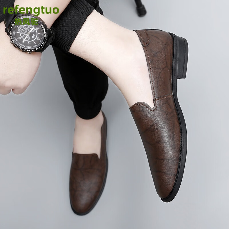 热风驼轻奢品牌尖头豆豆鞋男真皮2024夏季新款透气百搭时尚舒适软底