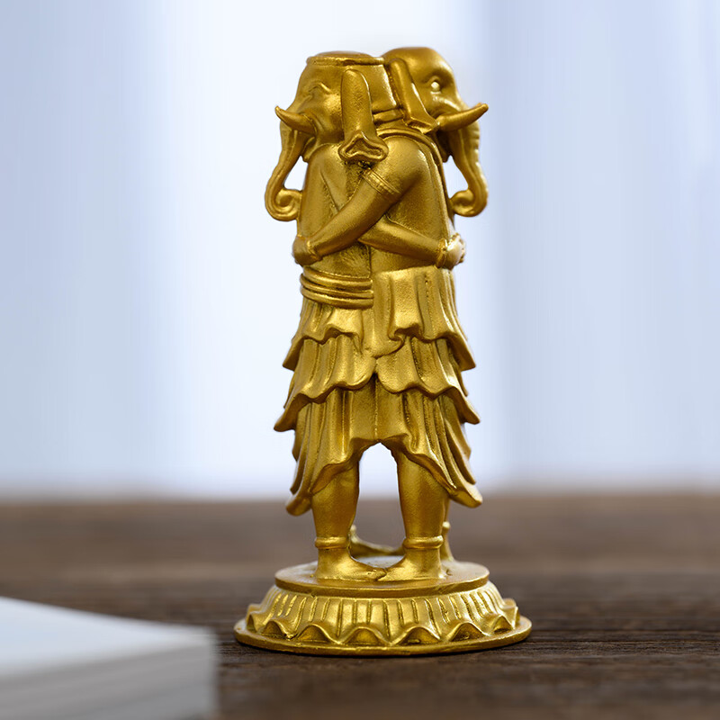 欢喜自在天fo像摆件黄铜象头财神精致随身佛书房装饰 大圣欢喜天-金色