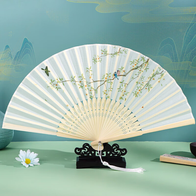 TaTanice扇子折扇 中国风古典6.5寸女扇丝绢扇舞蹈表演扇拍照生日礼物