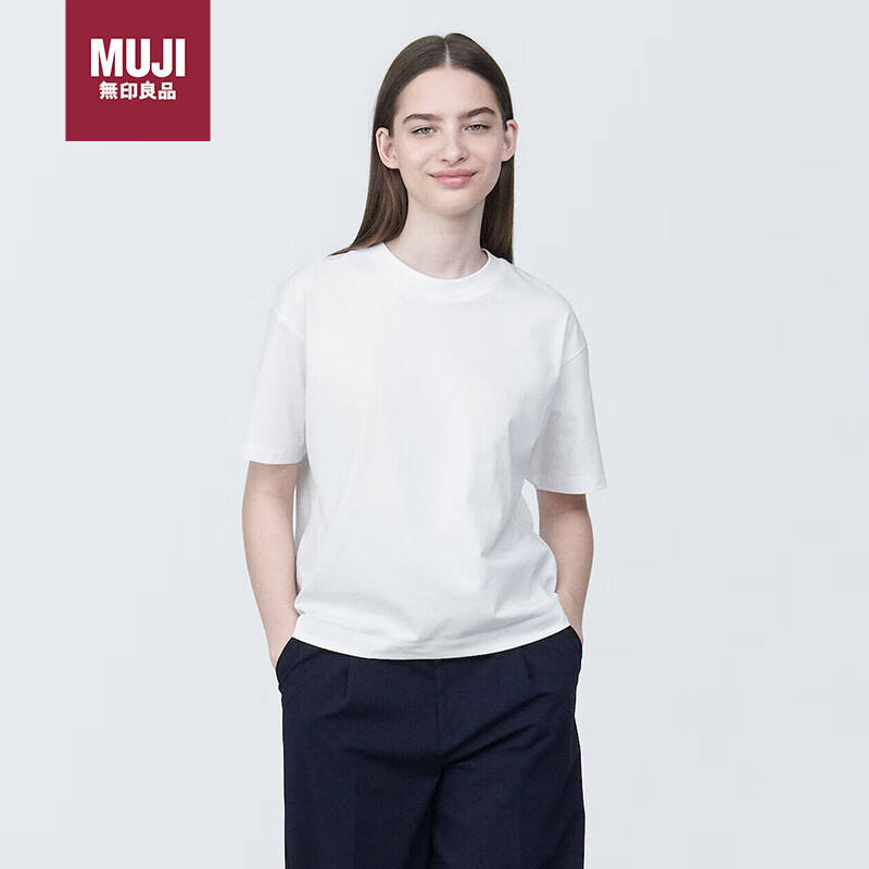无印良品（MUJI）女式 天竺编织 圆领短袖T恤 白色 L 