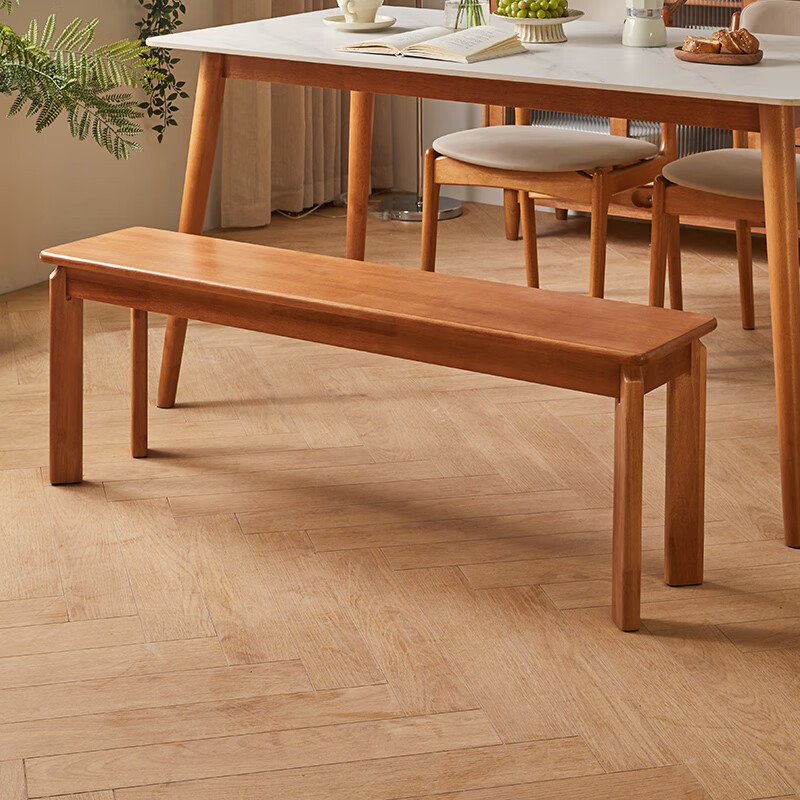 藝柳園 長(zhǎng)條凳實(shí)木凳子餐凳木板凳家用換鞋凳床尾凳簡(jiǎn)約餐凳長(zhǎng)凳飯桌凳 輕奢款【櫻桃木色-橡膠木】