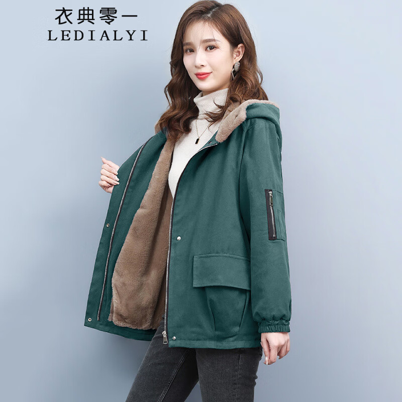 衣典零一（LEDIALYI）加绒加厚派克服棉服女2025秋冬季女装新款中年小个子棉衣棉袄外套 绿色 3XL 【推荐154-164斤】
