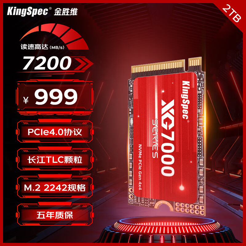 金胜维（KingSpec）2TB SSD固态硬盘NVMe 2242 M.2接口 PCIe4.0 XG7000系列