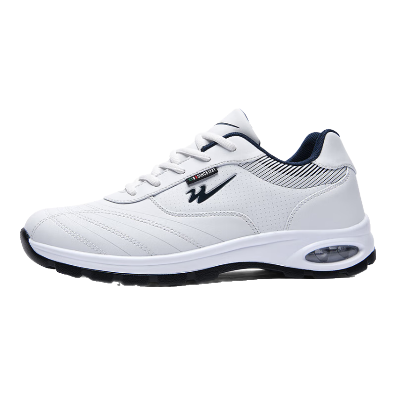 雙星八特男鞋氣墊減震運動鞋秋冬季皮面防雨水跑步鞋輕便軟底學生休閑鞋子 白色 40