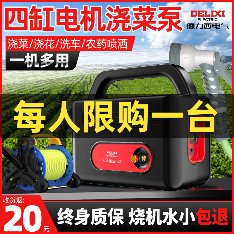 德力西电气 DELIXI ELECTRIC便携充电式家用浇菜水泵大流量抽水灌溉神器农用电动四缸浇水机 升级款四缸10节锂电+20米管