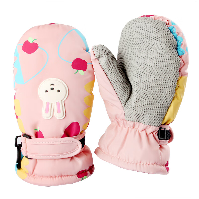 火炬人儿童手套冬季保暖加绒棉3岁到6岁男女宝宝小孩滑雪手套玩雪手套 草莓兔子