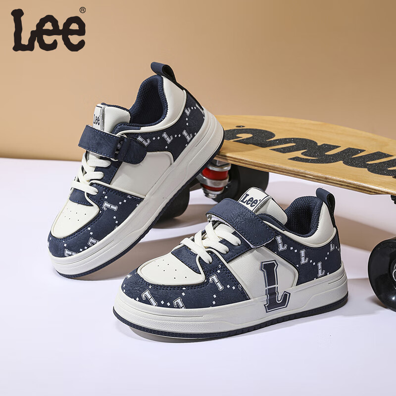 Lee童鞋春季儿童运动鞋女童魔术贴百搭休闲鞋户外低帮板鞋男大童 米蓝   30 【建议脚长185mm】
