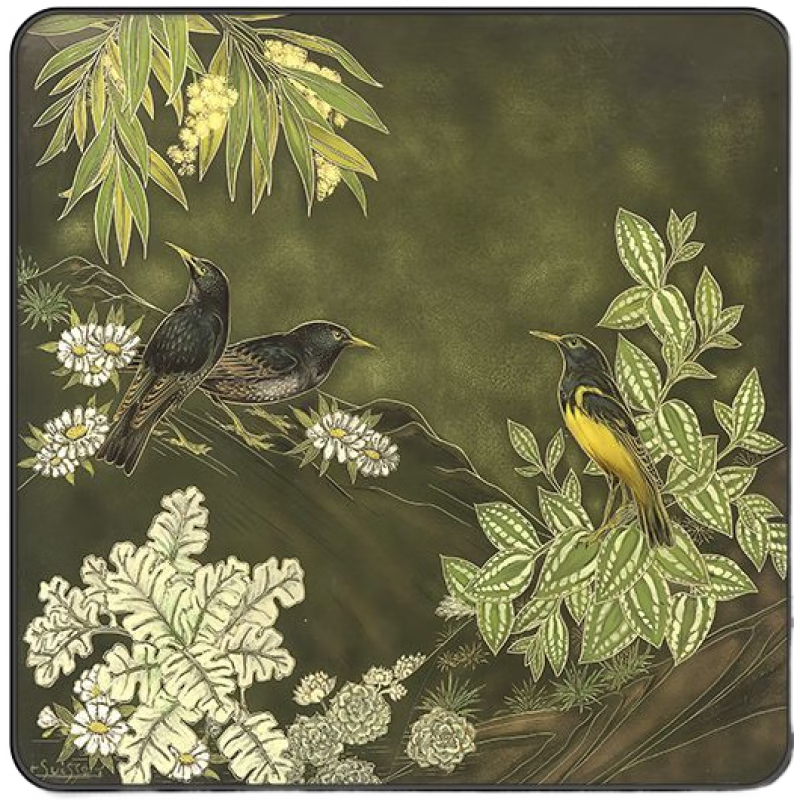 LZJV《瓶花图》中古风桌面装饰画摆件中式美学花鸟斗柜餐边柜摆件摆台 【A-晶瓷】 20*20-黑框