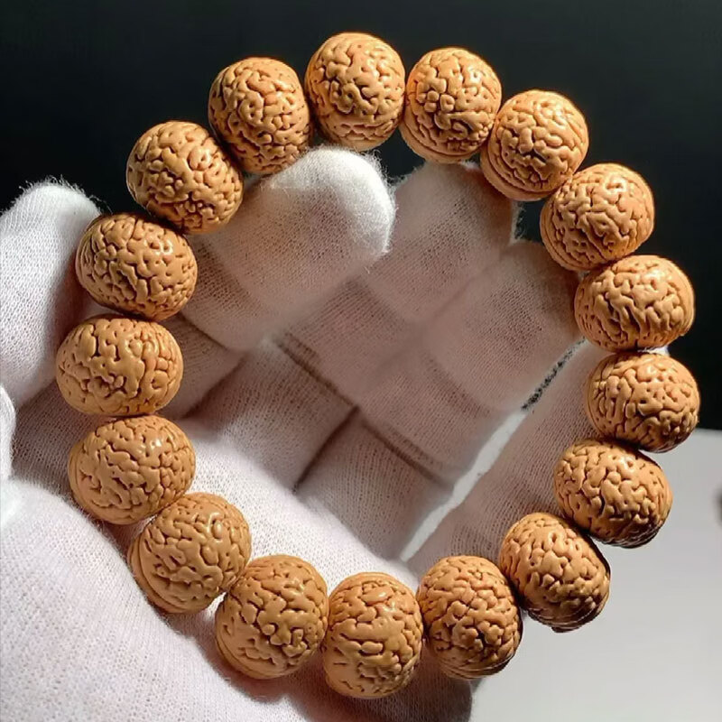 御文者精品腦紋桃核手串文玩龍紋小桃胡盤玩把玩手把件男士款野生山核桃 磨盤核桃手串22-23mm+工具